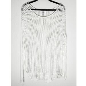 Southern Tide Women's Open Knit Mesh Fishnet Sheer White Sweater Coastal Casual